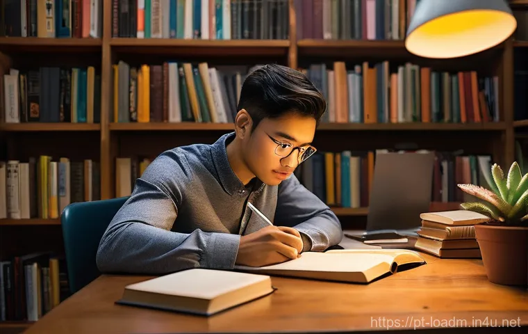 지방행정사 시험 과목별 공부 전략 - **Dedicated Study Session:** A young adult, wearing a comfortable yet modest long-sleeved shirt and ...