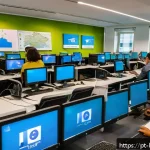 Home 23 지방행정사 실무 사례 분석 - A vibrant urban municipal office setting in Brazil, showing diverse public servants actively engagin...